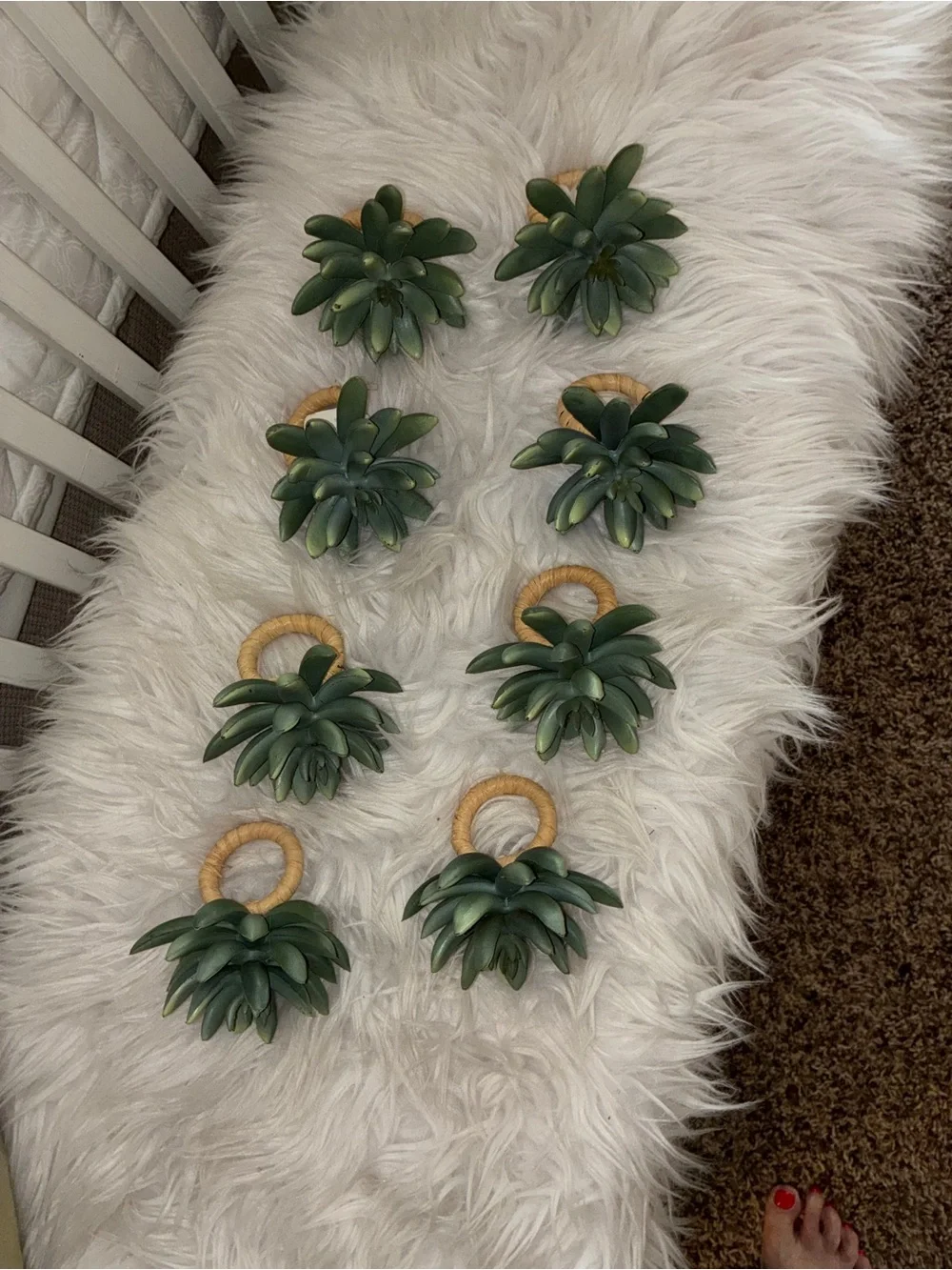 Pottery Barn Succulent green napkin rings set 8